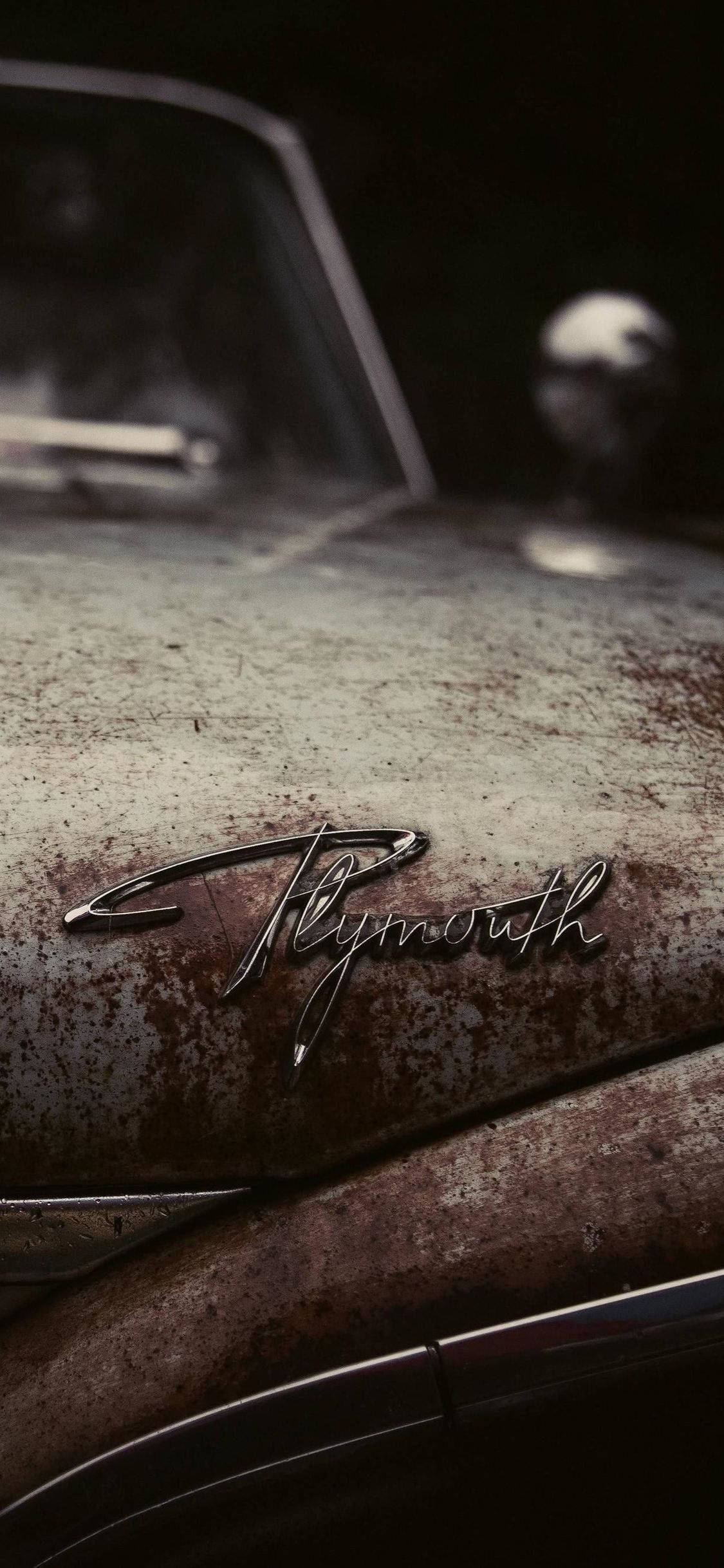 Old Rusty Car Plymouth Logo Phone Wallpaper