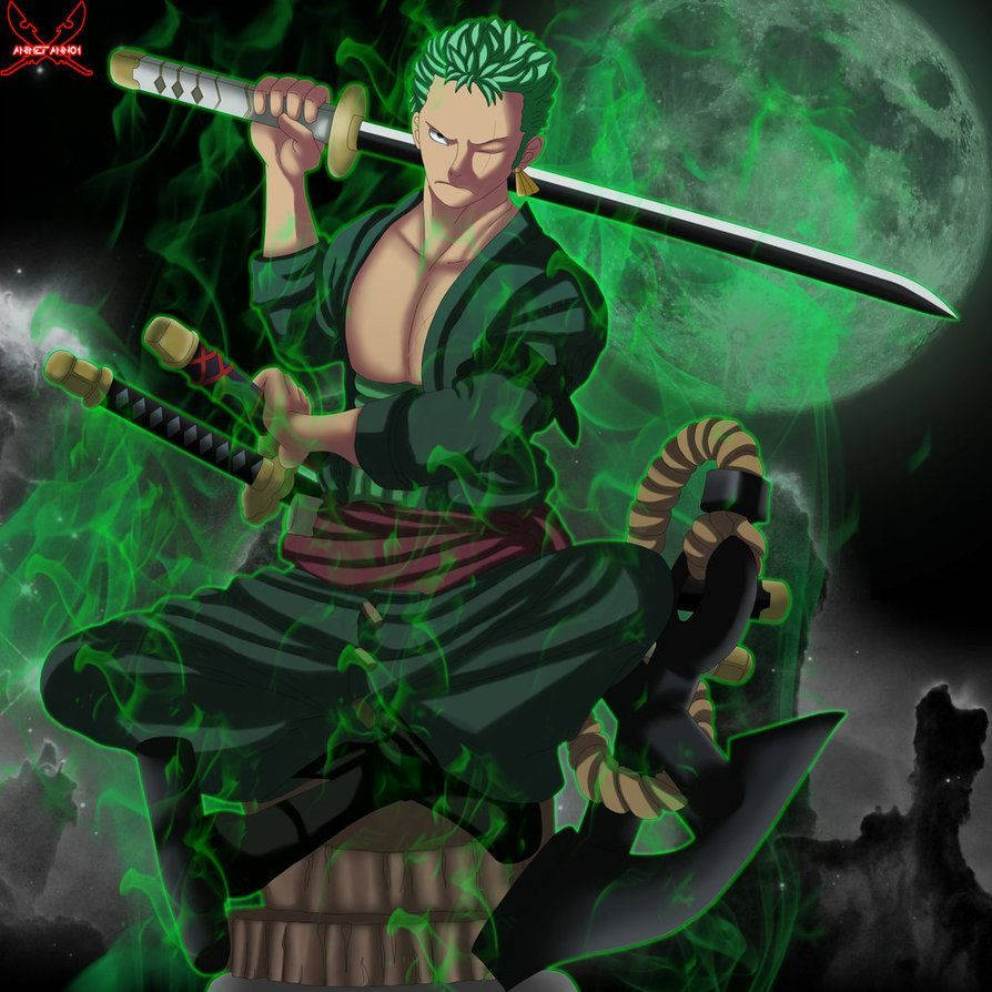 One Piece Zoro In A Green Night Wallpaper