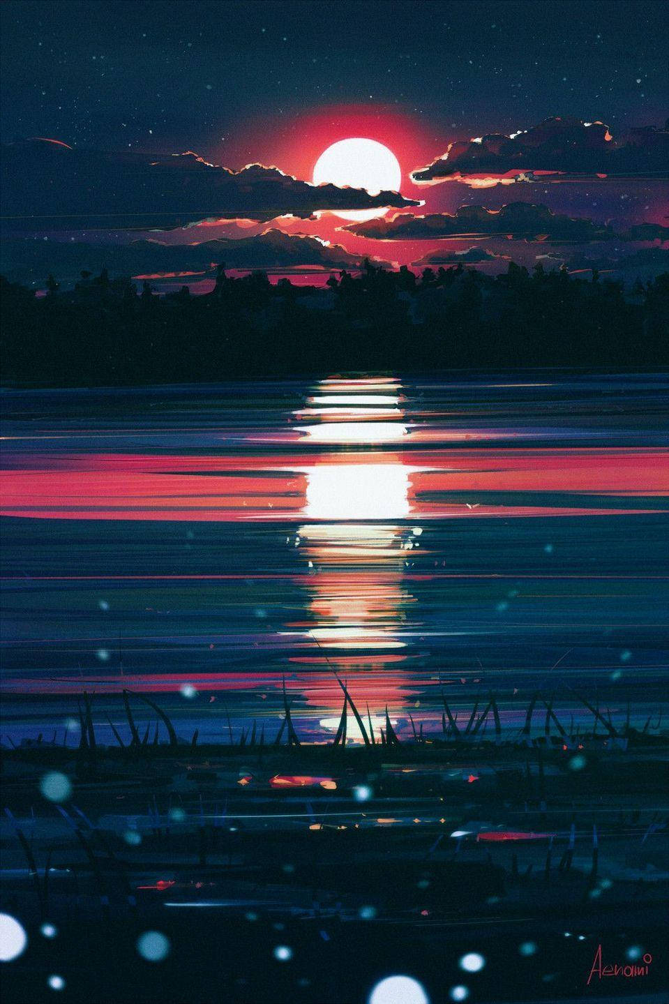 Orange Full Moon New Phone Wallpaper