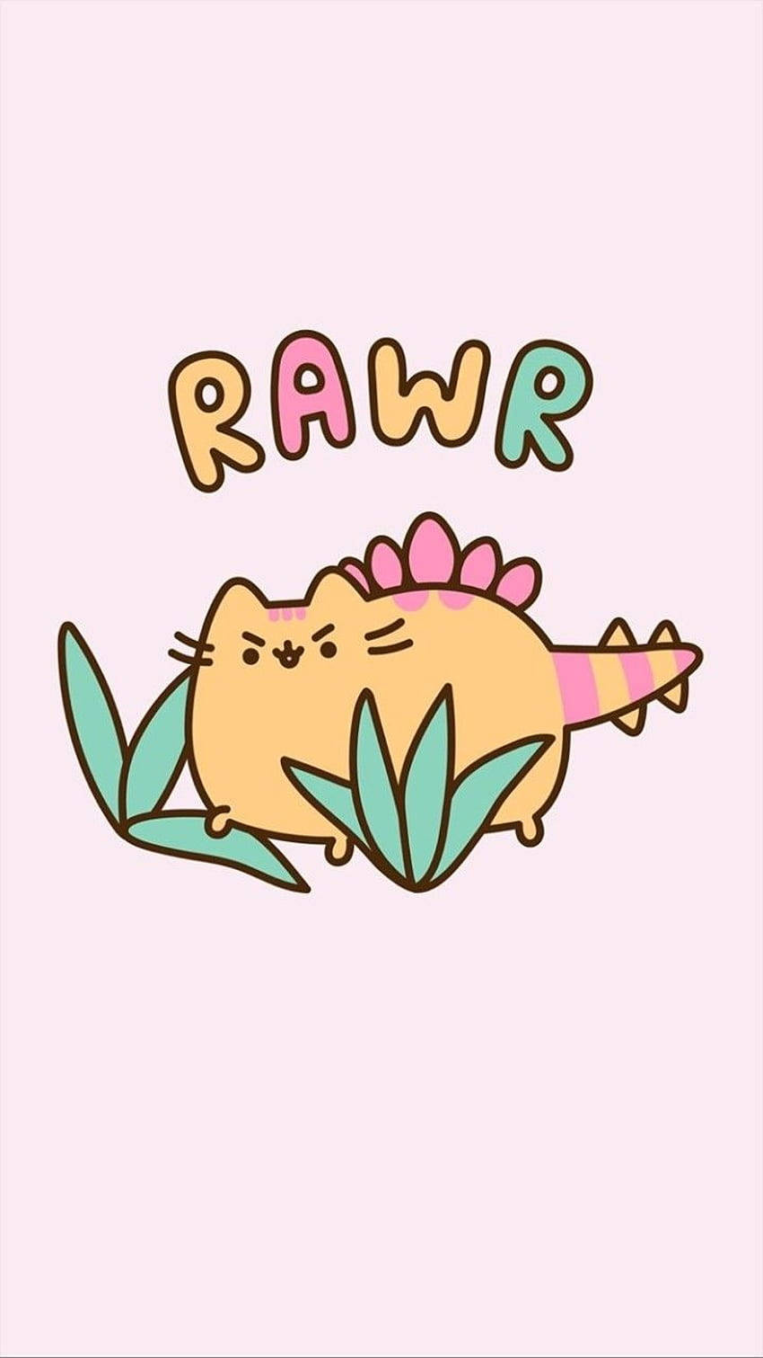 Orange Pusheen Dino Kawaii Iphone Wallpaper