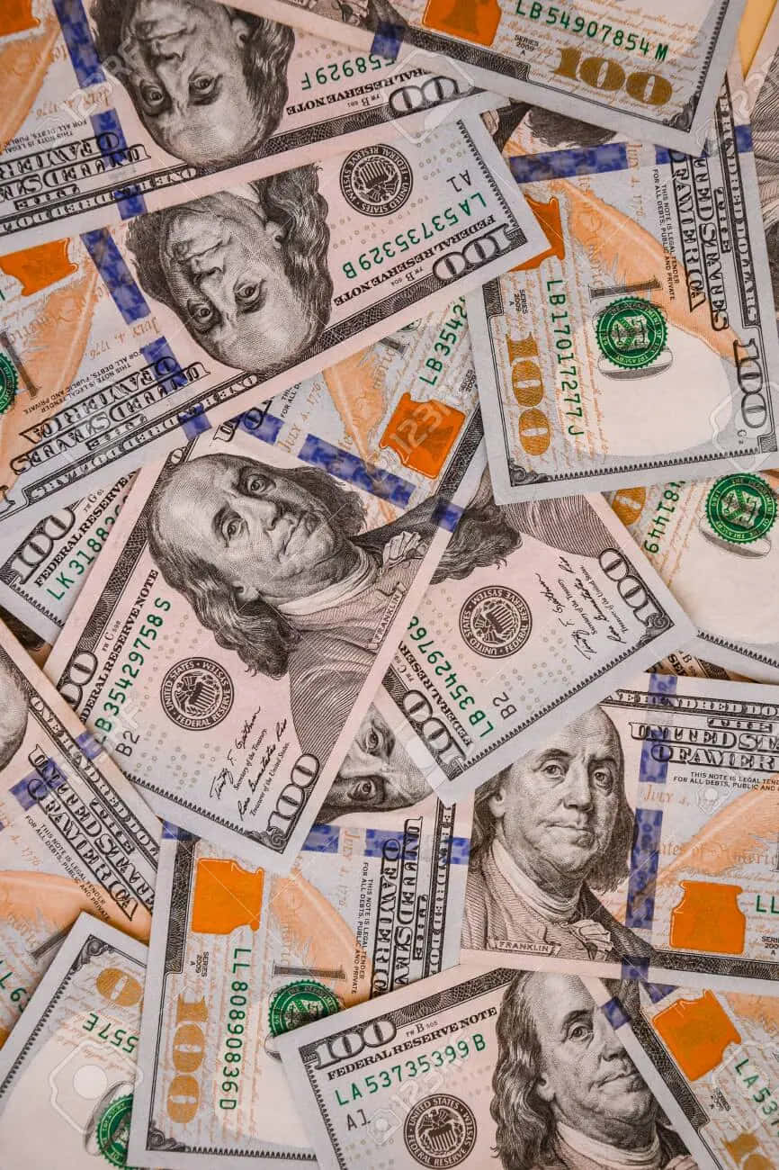 Orange-toned 100 Dollar Bill Pile For Phone Wallpaper