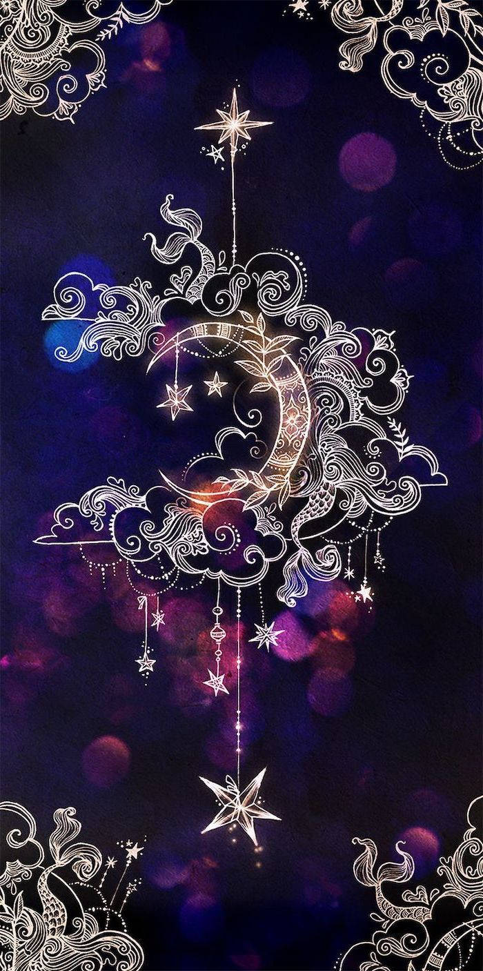 Ornate Crescent Moon Pretty Phone Wallpaper