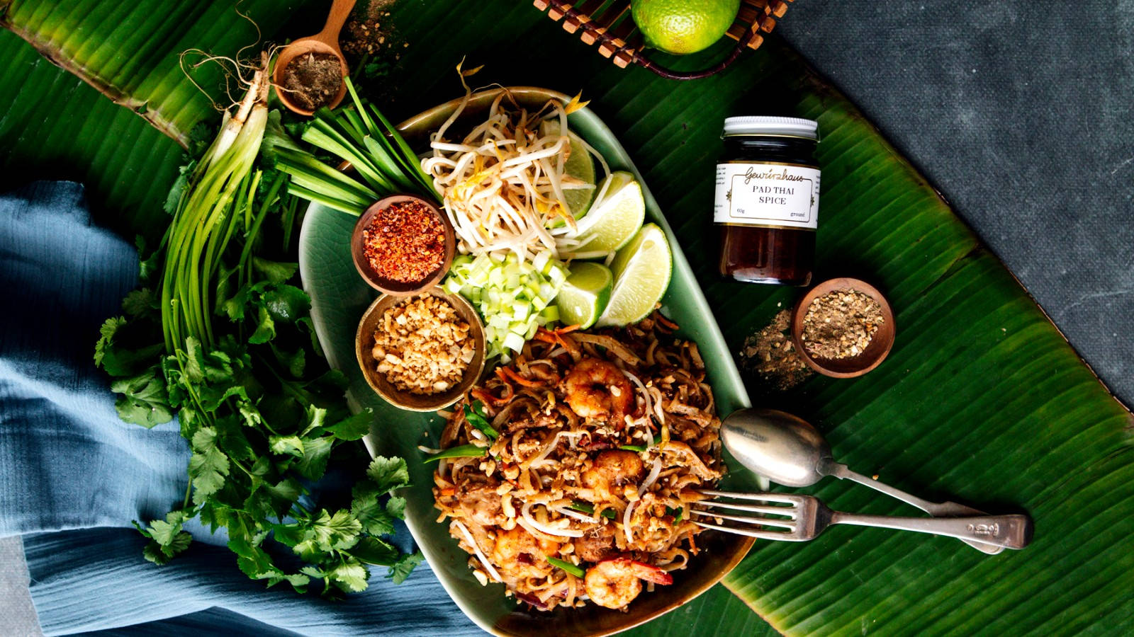 Pad Thai Platter On Banana Leaf Wallpaper