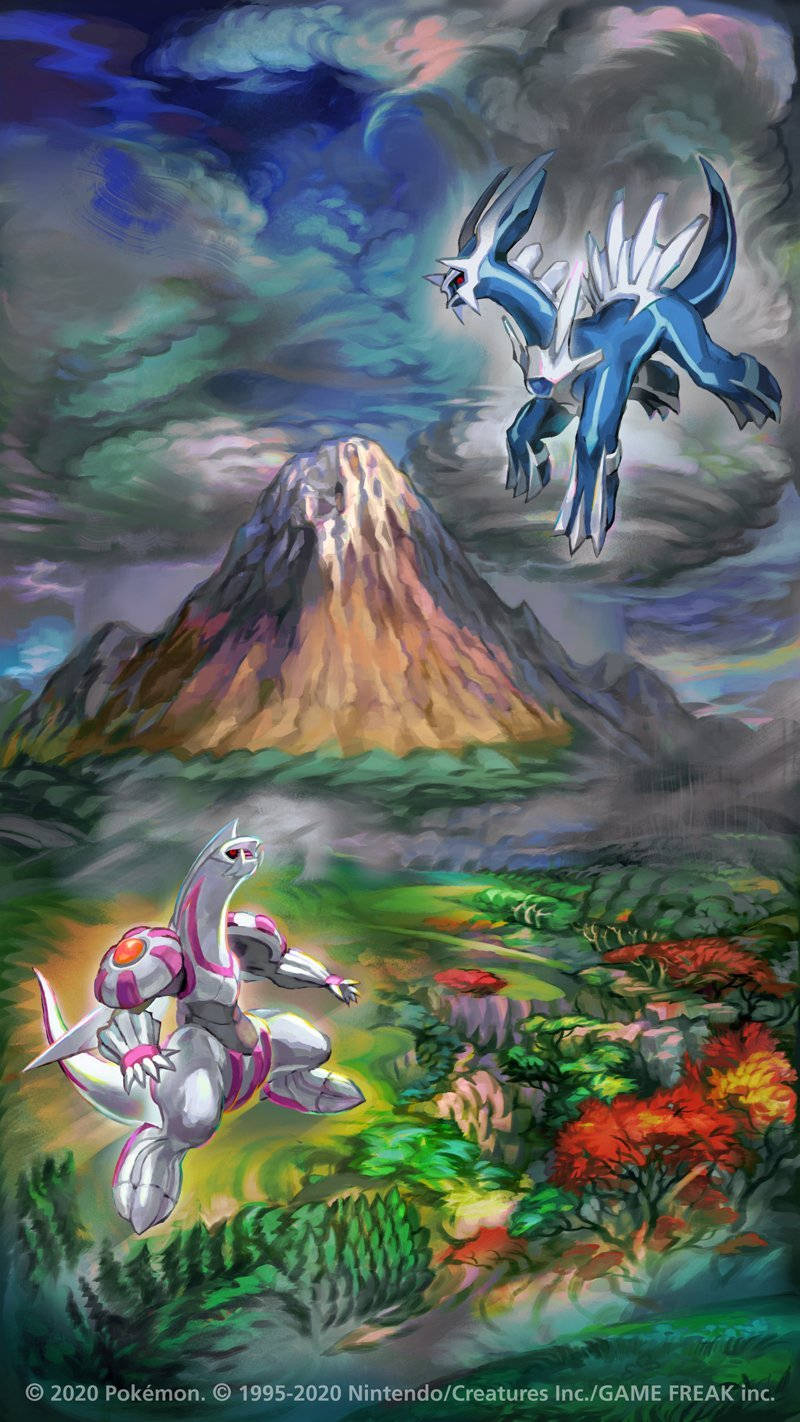 Palkia And Dialga Above A Forest Wallpaper