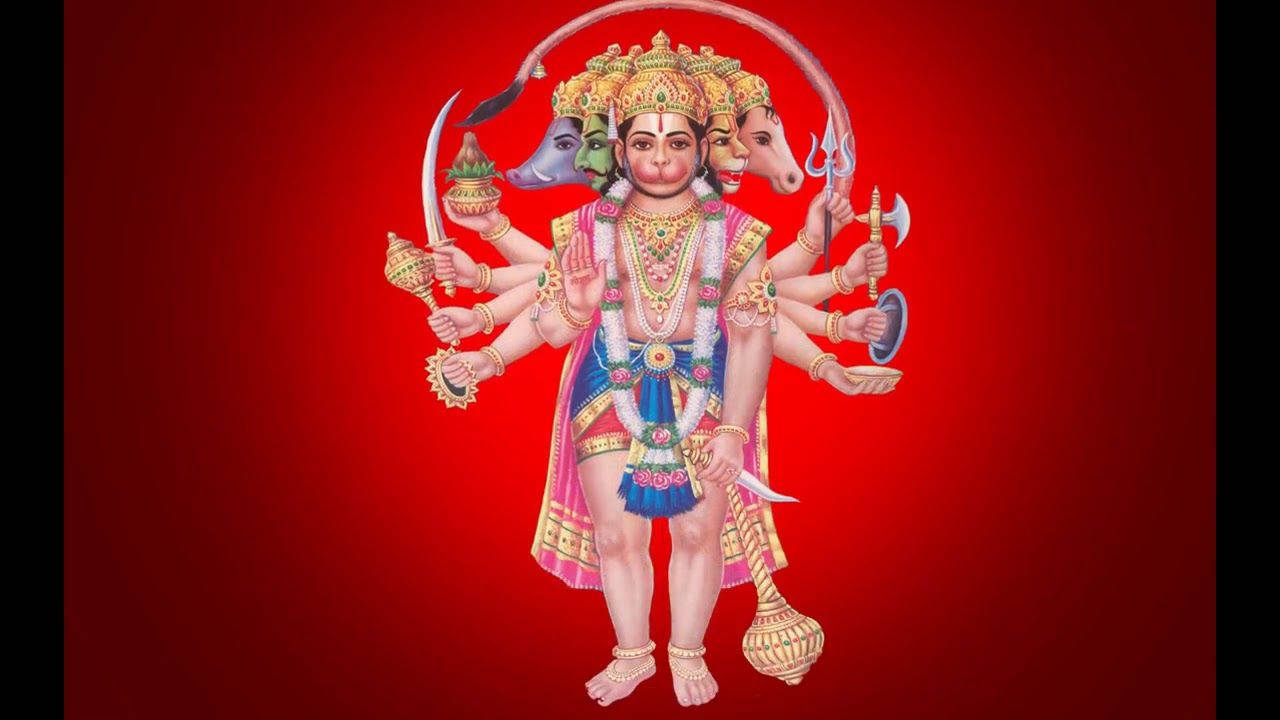 Panchmukhi Hanuman In Dark Red Wallpaper