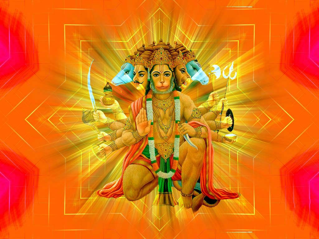 Panchmukhi Hanuman In Red And Orange Wallpaper