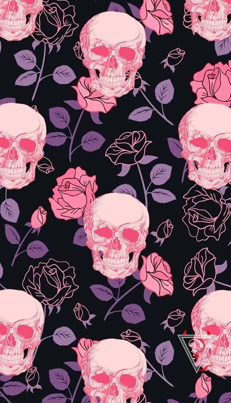 Pastel Goth Skulls And Roses Wallpaper
