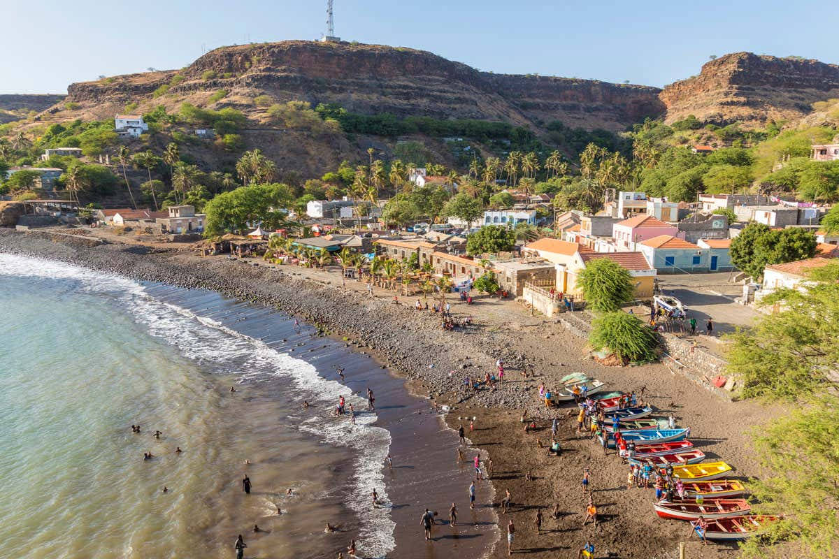 People And Boats Cape Verde Beach Wallpaper