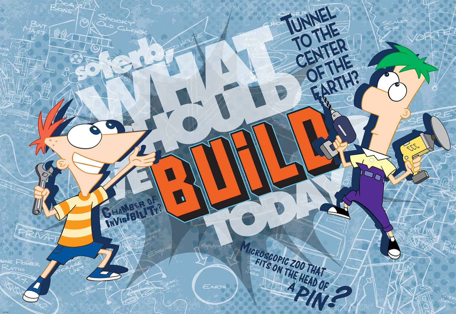 Phineas And Ferb Holding Tools Wallpaper