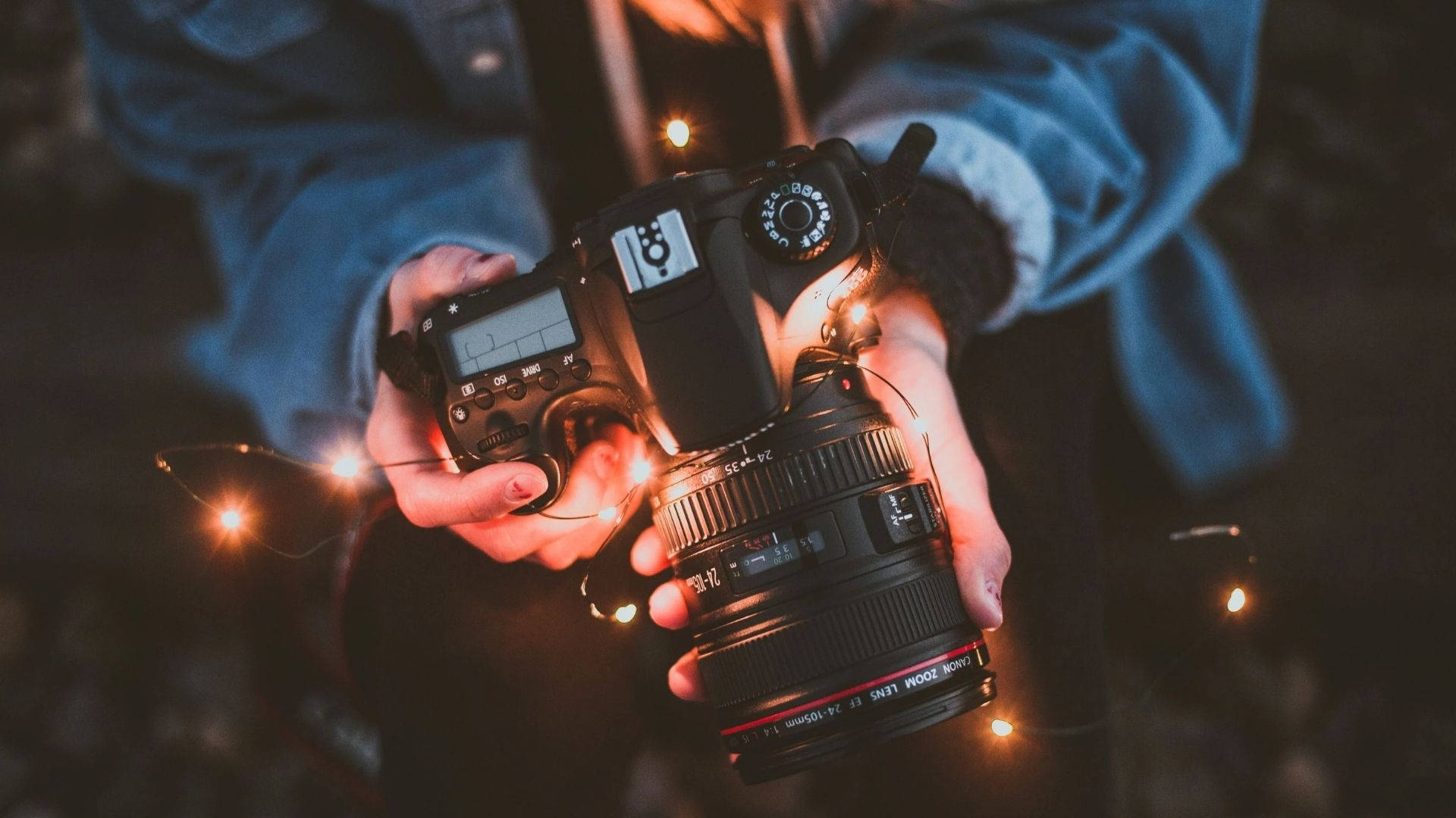 Photographer Camera Fairy Lights Wallpaper