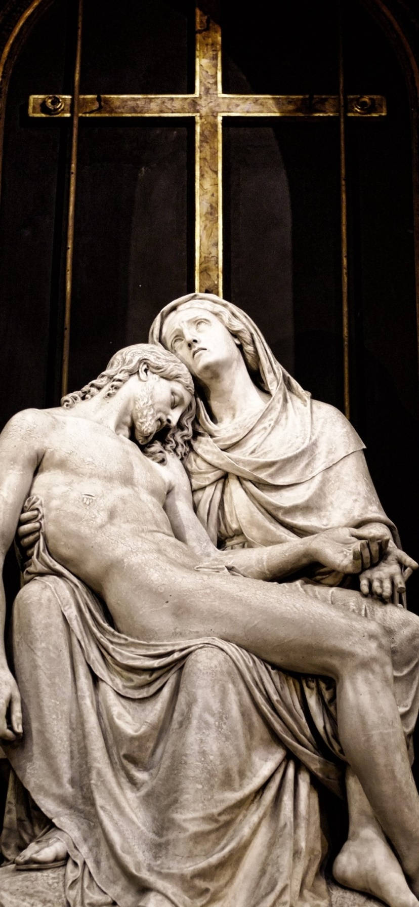 Pieta Statue Mary Jesus Crucifix Background Wallpaper