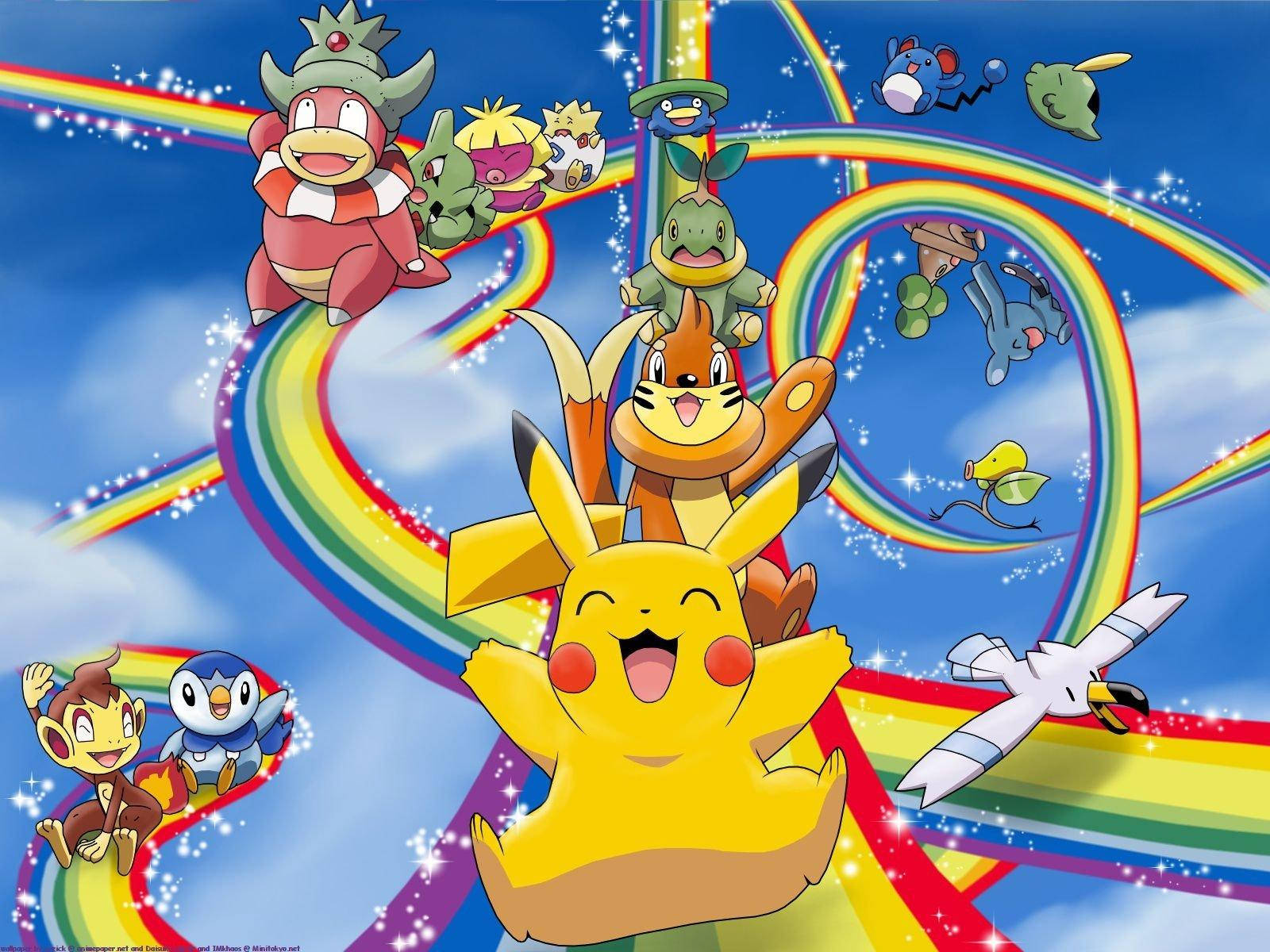 Pikachu And Other Cool Pokemon Rainbow Wallpaper