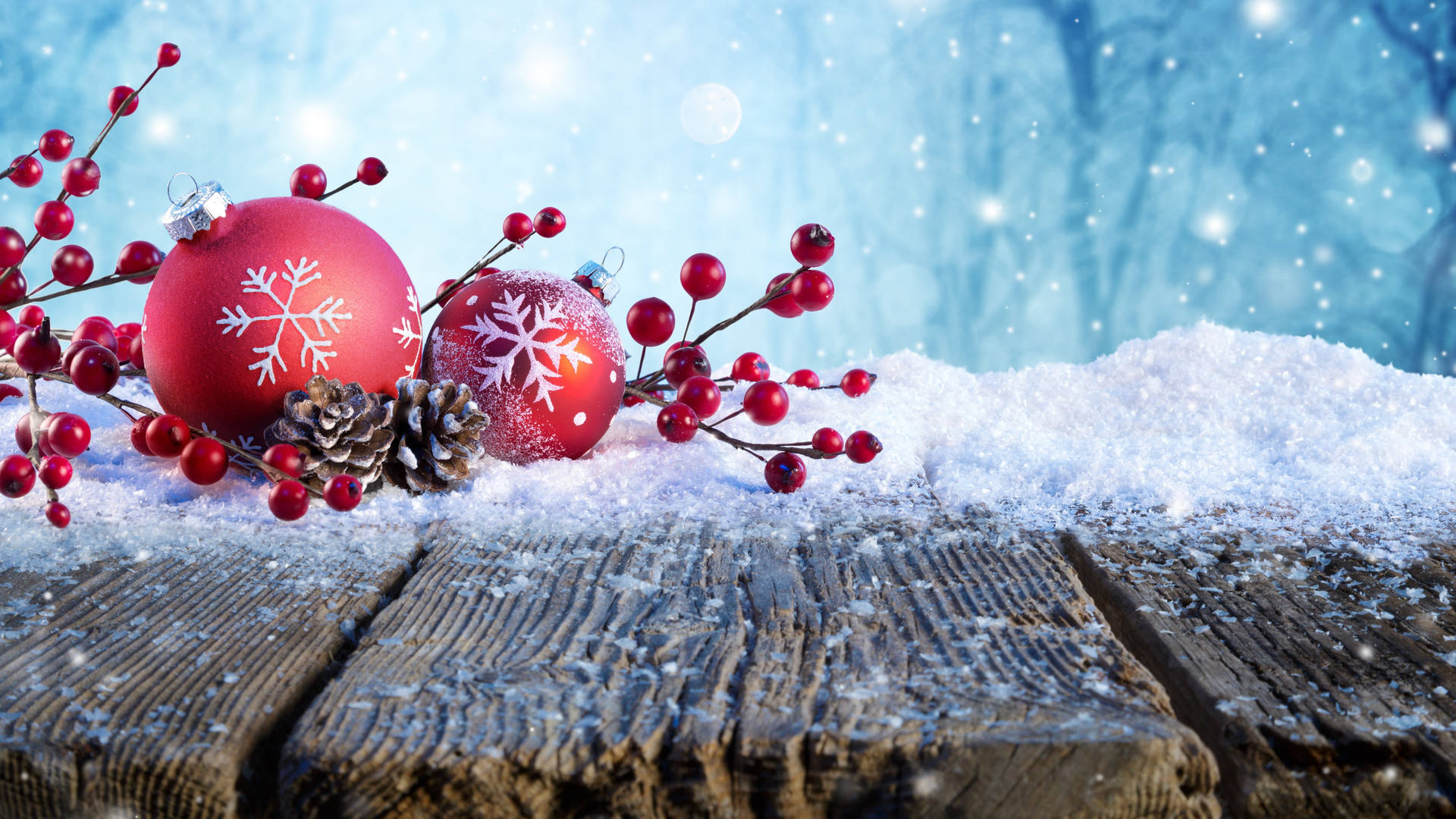 Pine Cone And Red Christmas Balls Wallpaper