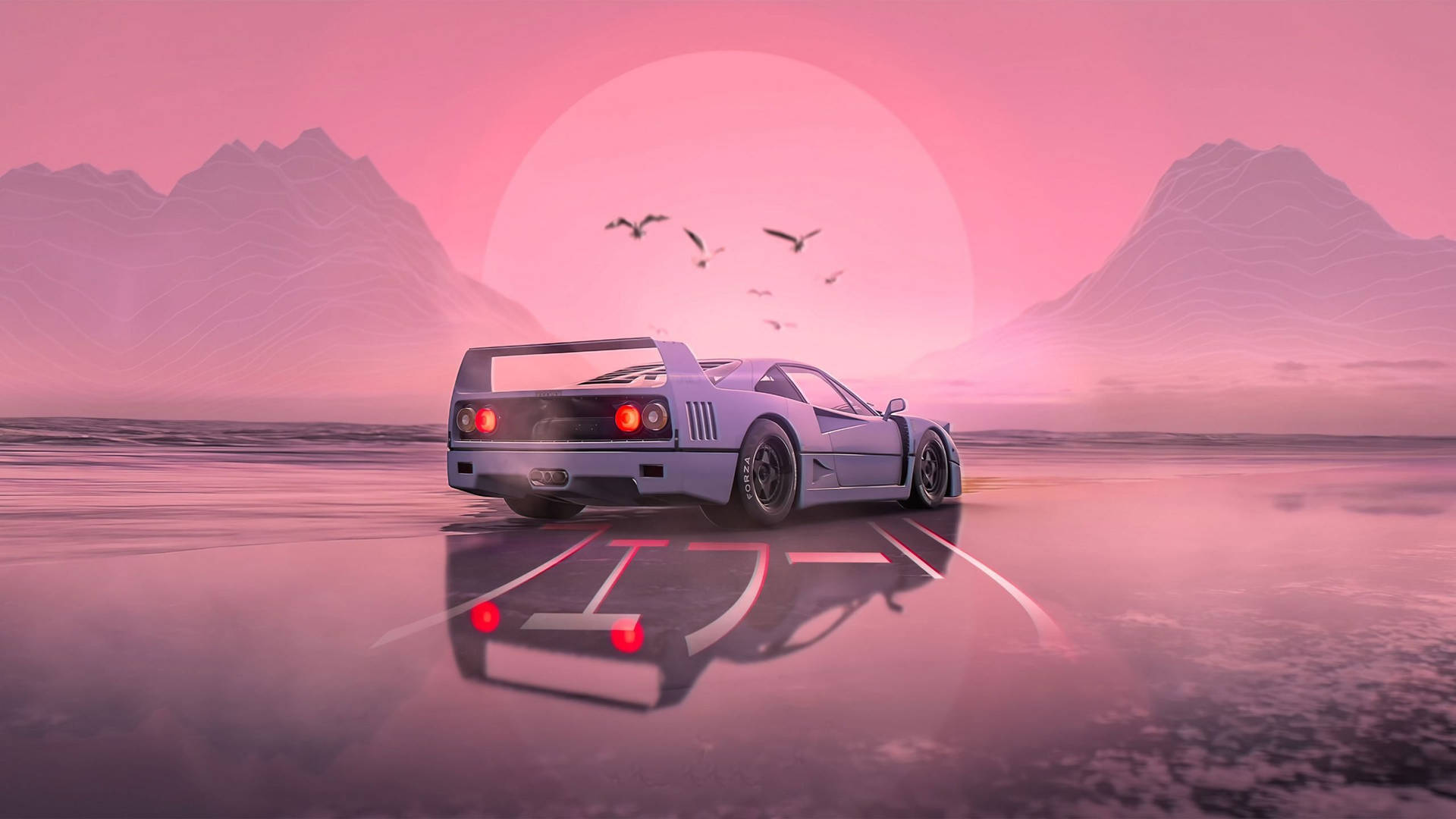 Pink Aesthetic Car On Water For Computer Wallpaper