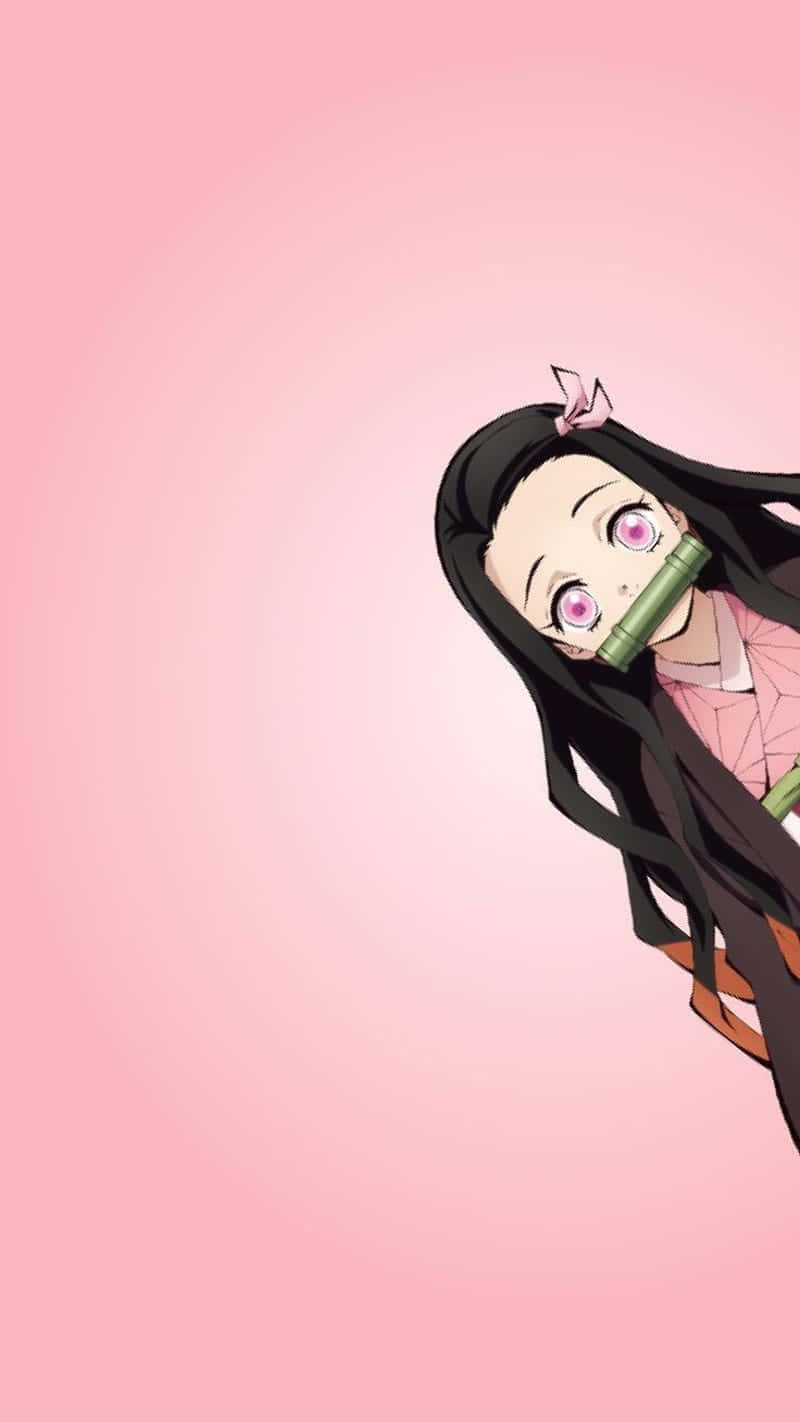 Pink Aesthetic Cute Demon Slayer Character Nezuko Digital Art Wallpaper