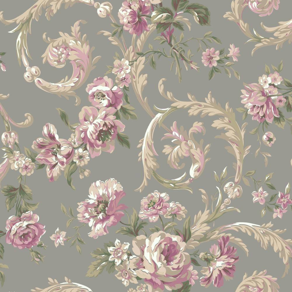 Pink And Grey Floral Wallpaper