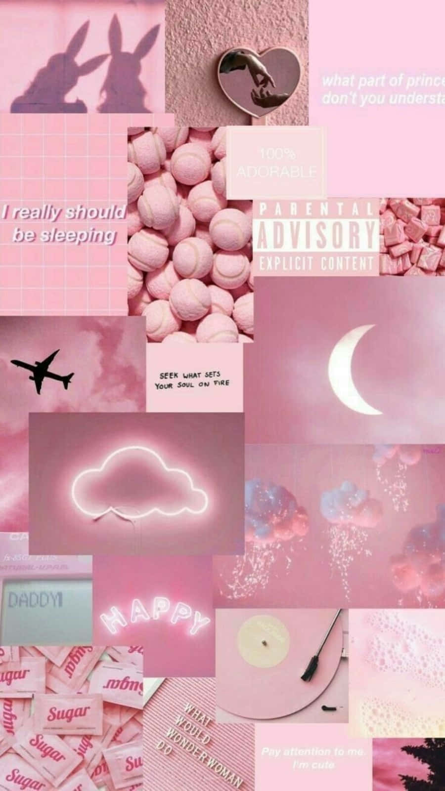 Pink And White Collage With A Pink Sky And Clouds Wallpaper