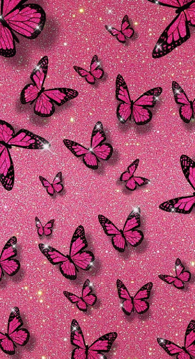 Pink Baddie Background With Butterflies Wallpaper
