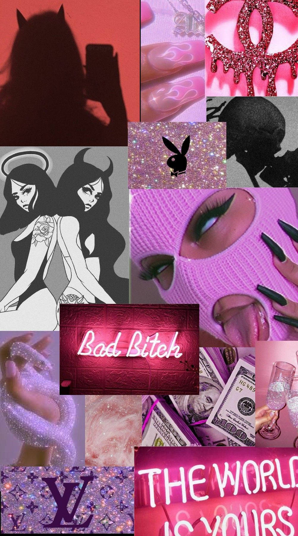 Pink Baddie Bandit Mask Collage Wallpaper