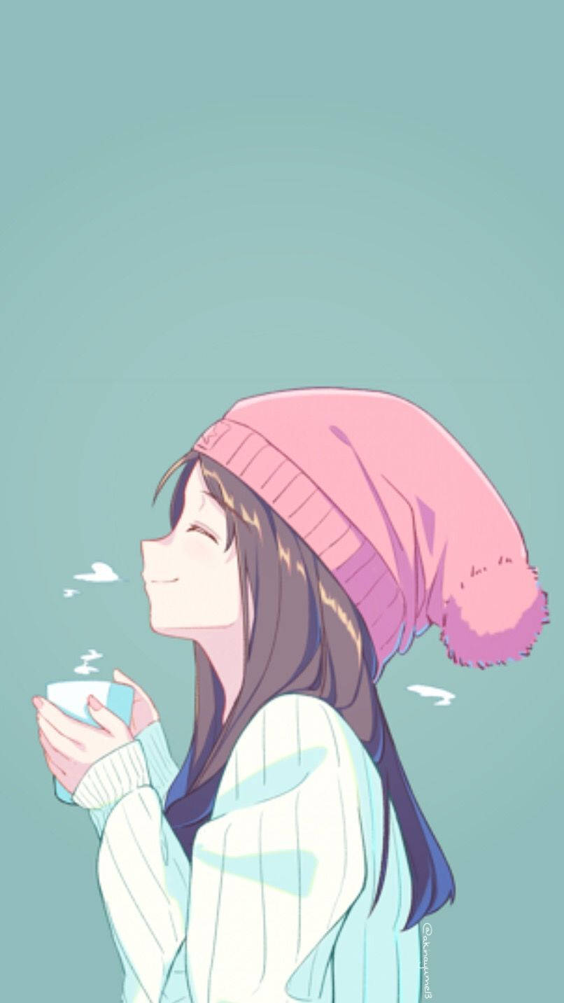 Pink Bonnet Cute Anime Girl Iphone Wallpaper