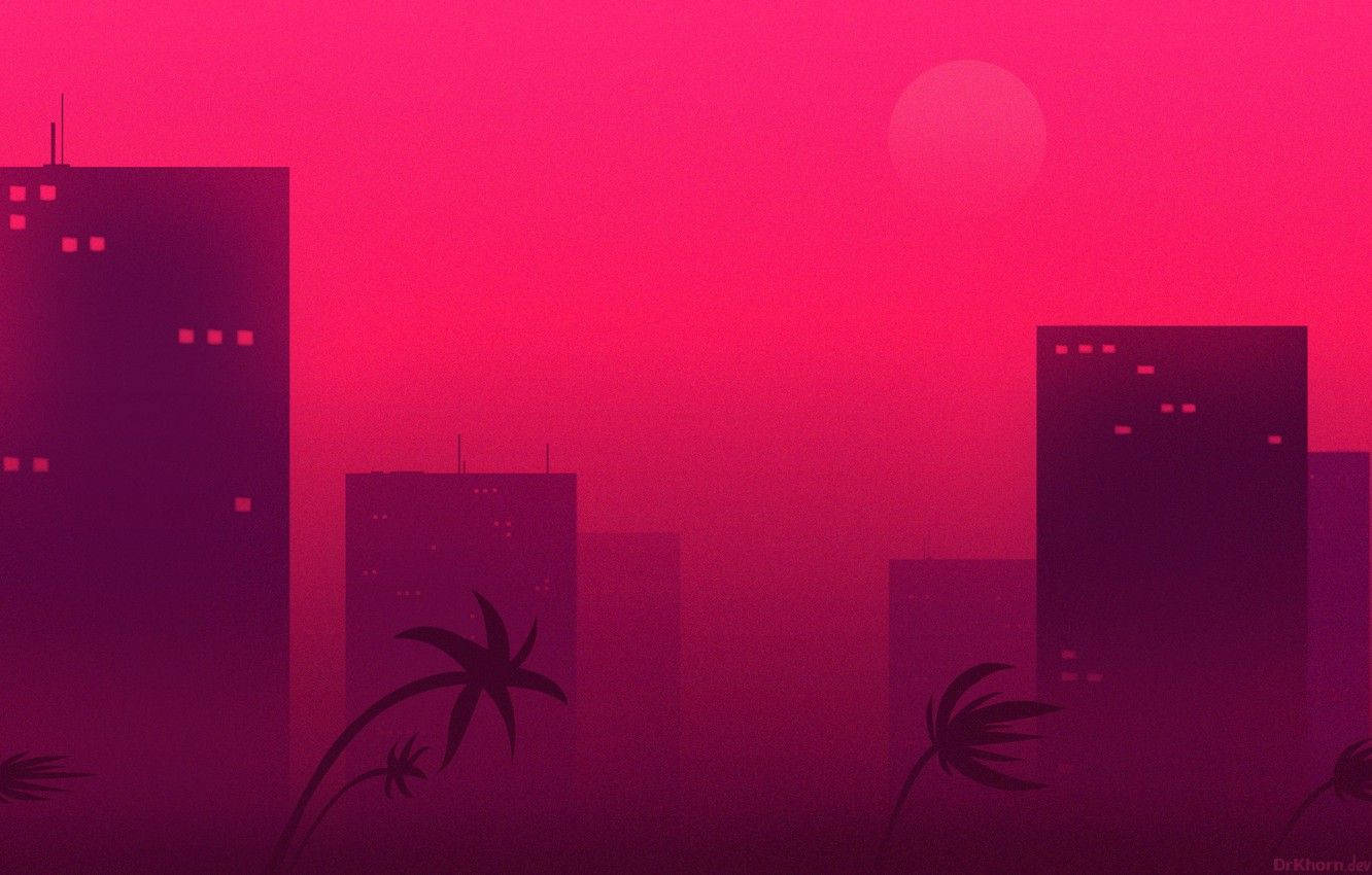 Pink City Palm Trees Hotline Miami Wallpaper