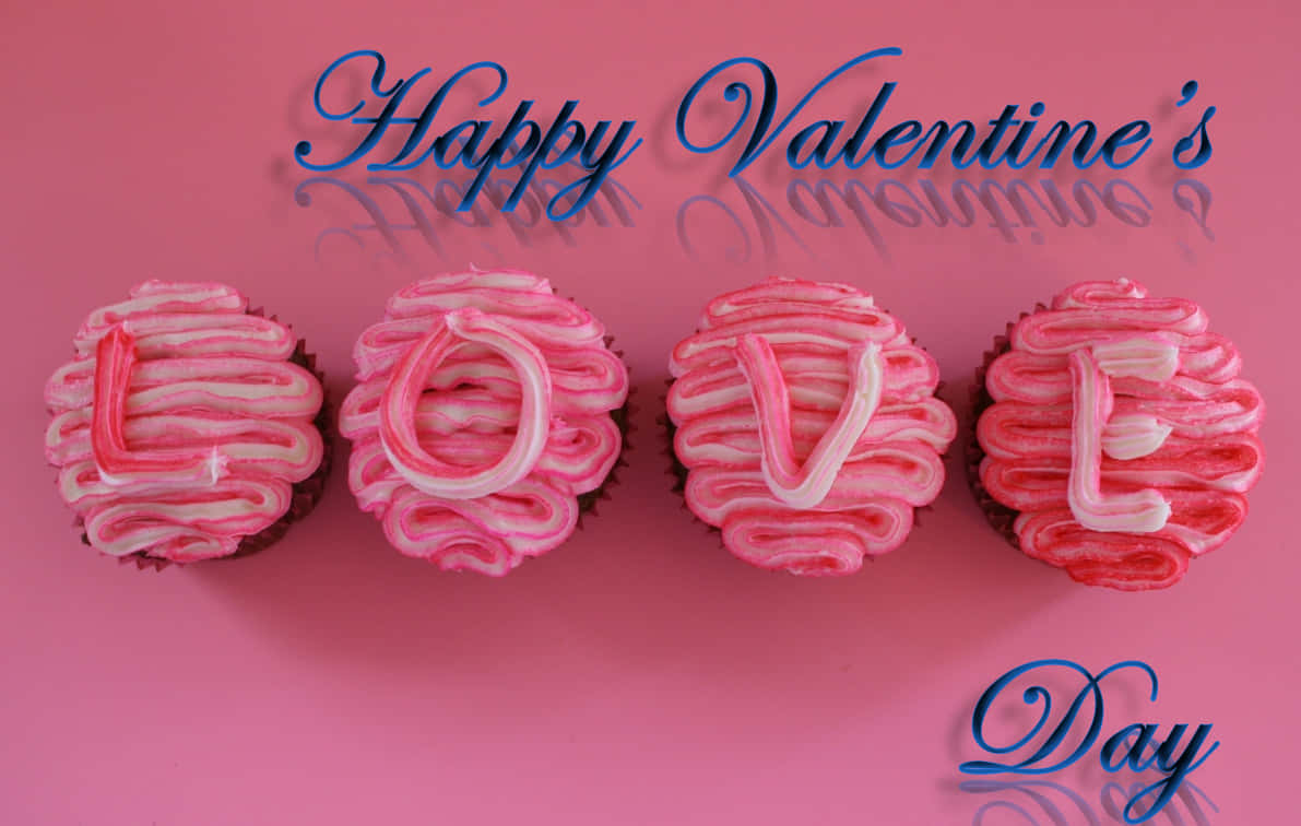 Pink Cute Valentines Day Love Cupcakes Illustration Wallpaper