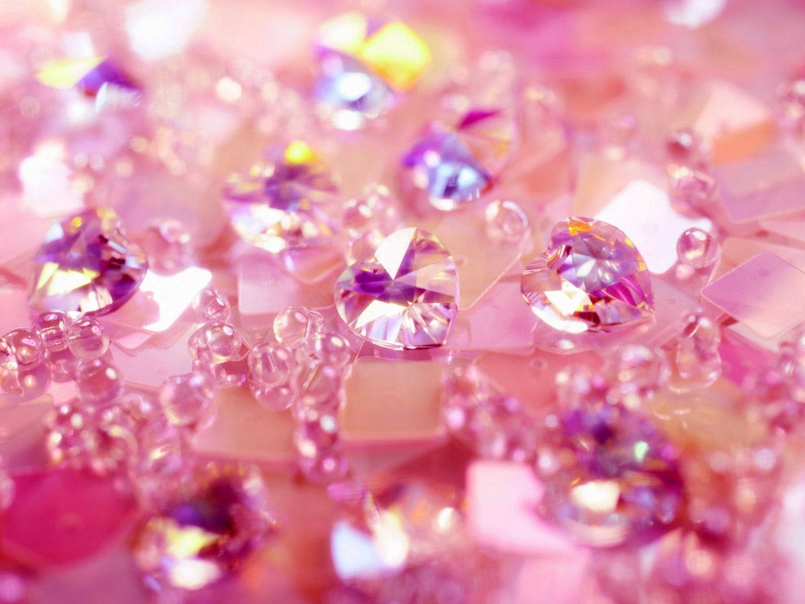 Pink Heart Shaped Sparkled Crystals Wallpaper
