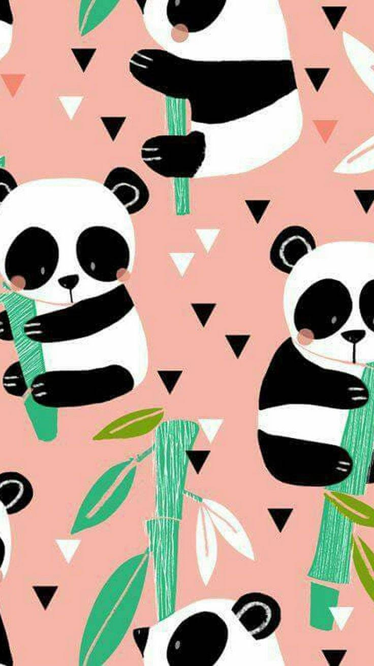 Pink Kawaii Panda Seamless Pattern Wallpaper