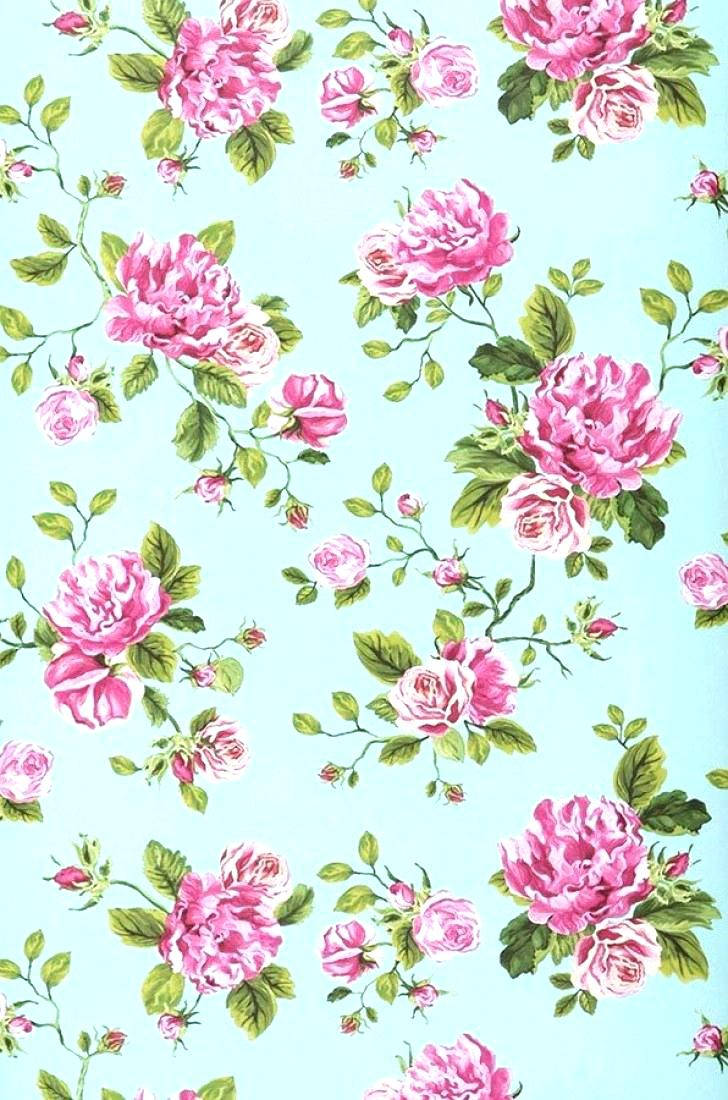 Pink On Blue Floral Wallpaper