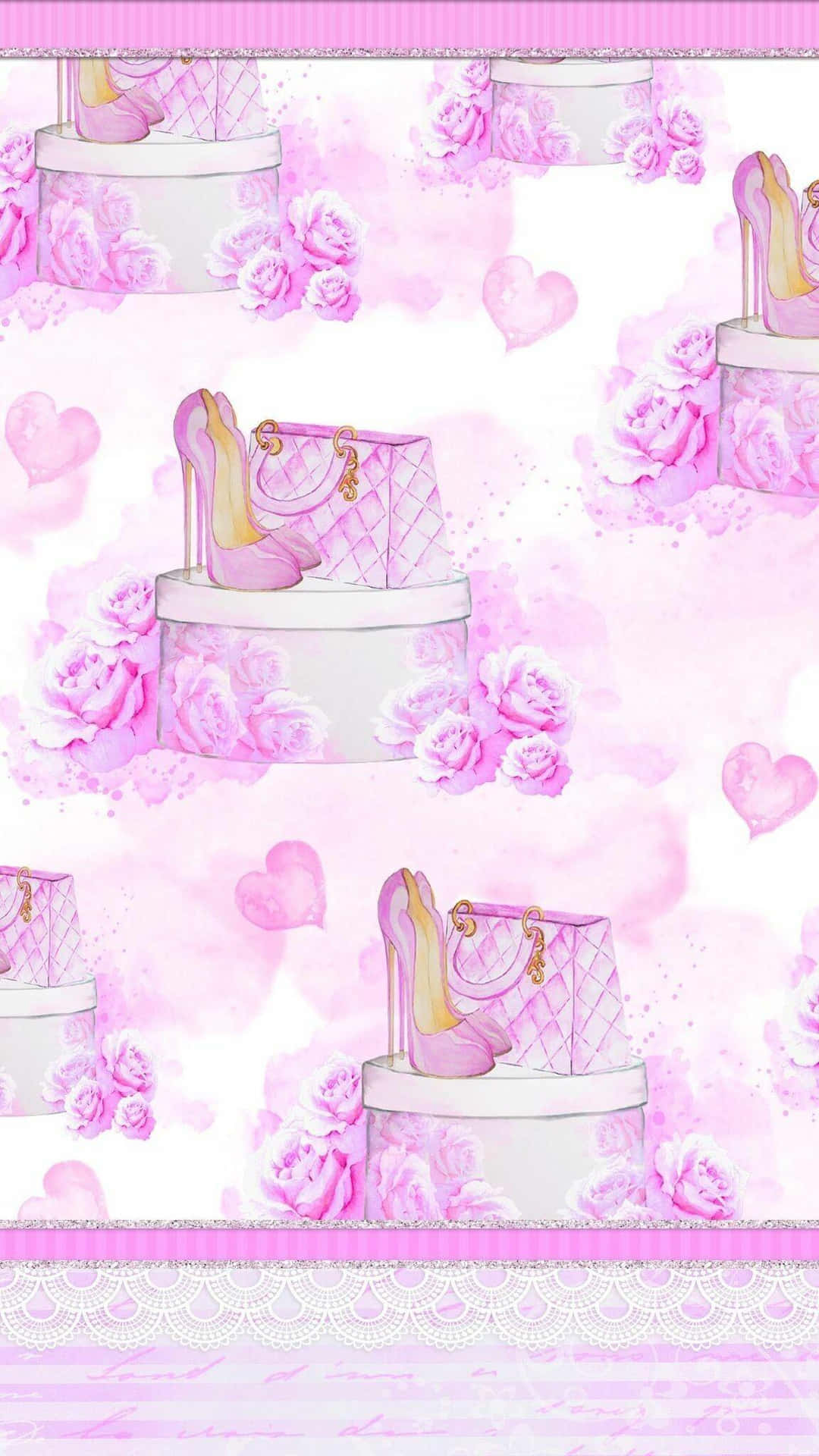 Pink Roses And Shoes On A Pink Background Wallpaper