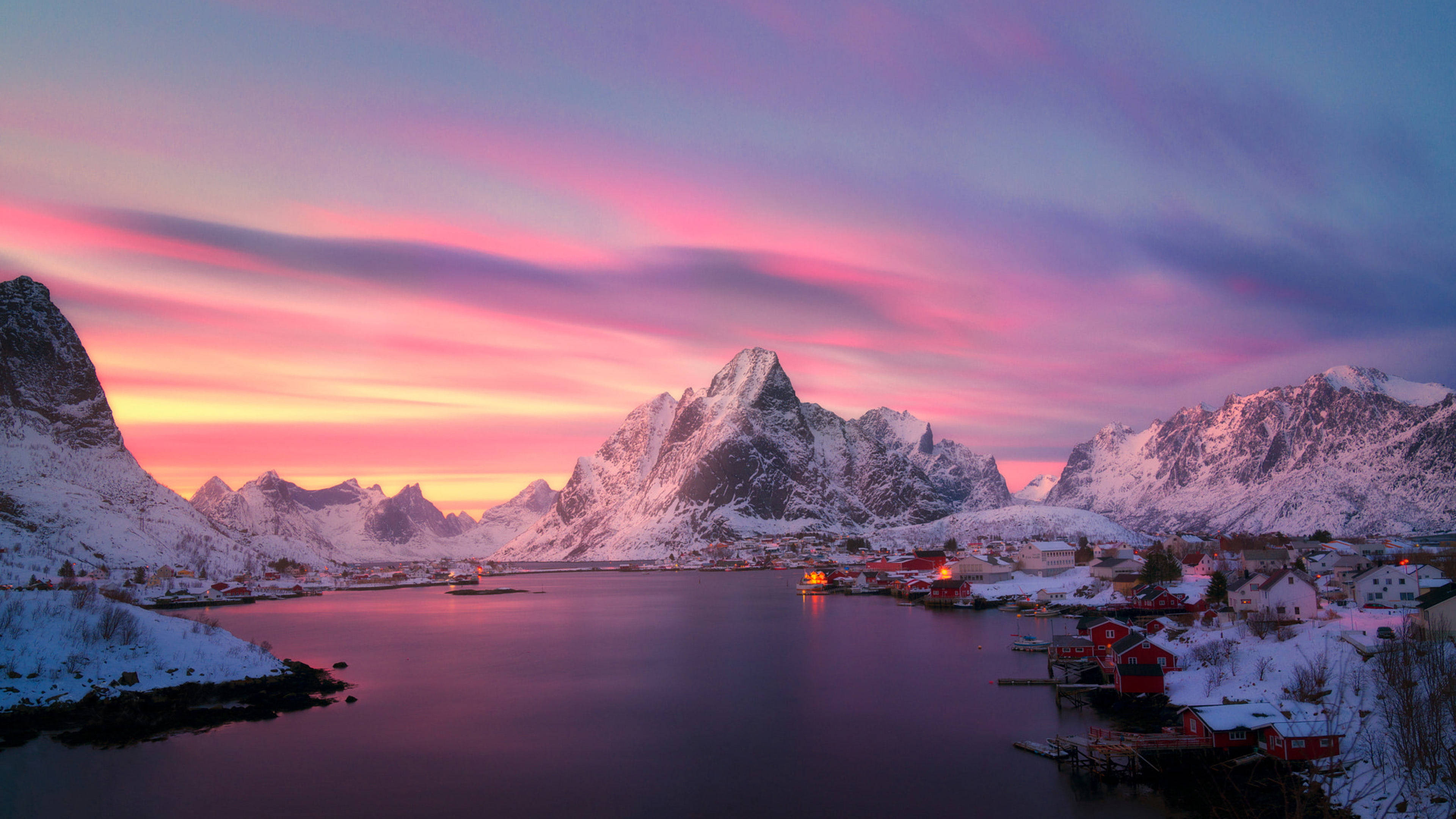 Pink Snowy Mountains Professional Desktop Wallpaper