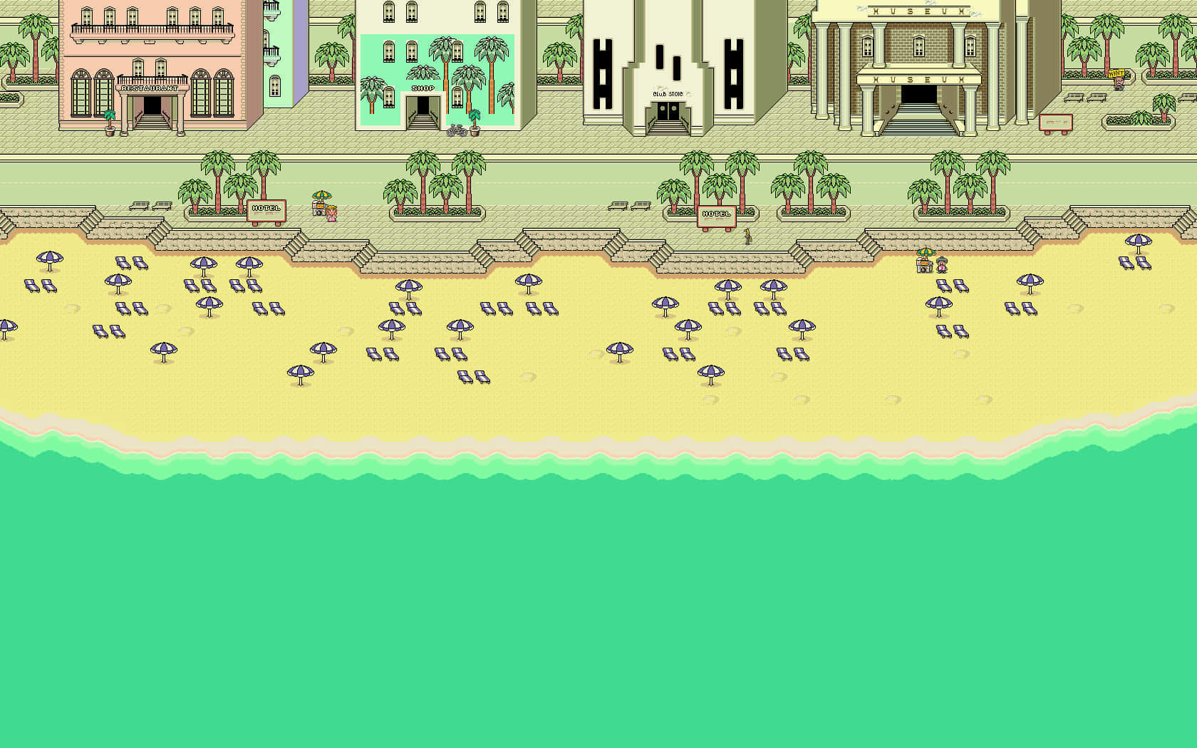 Pixel Beach, A Digital Paradise Wallpaper