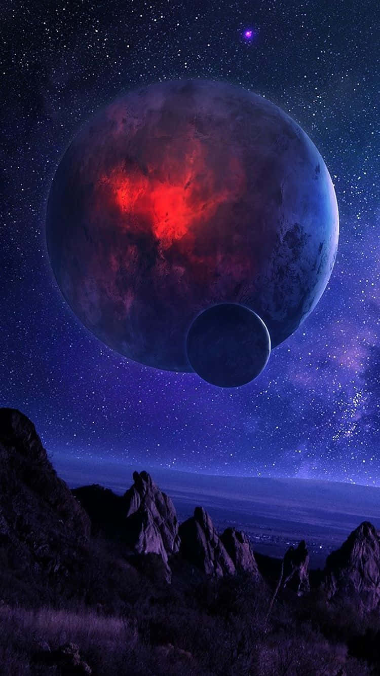 Planet Above Mountains In Universe Iphone Wallpaper