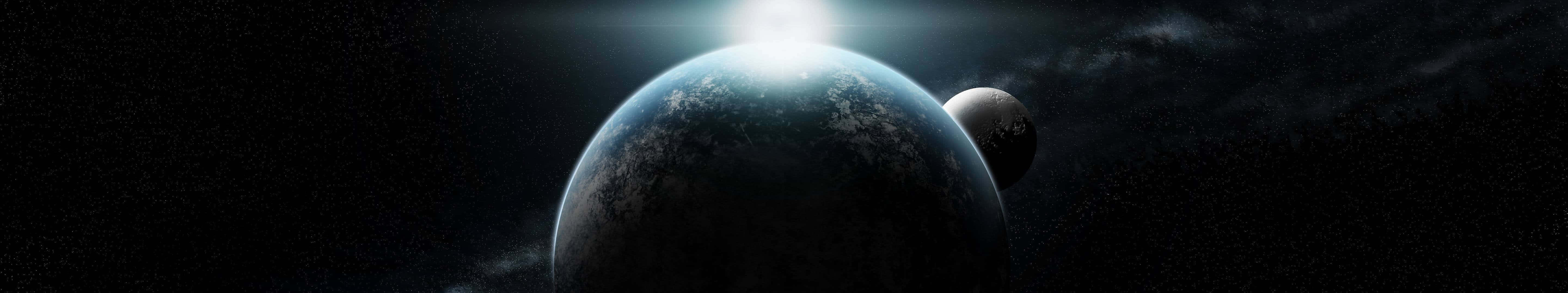 Planets Aligning Dark Triple Monitor Wallpaper