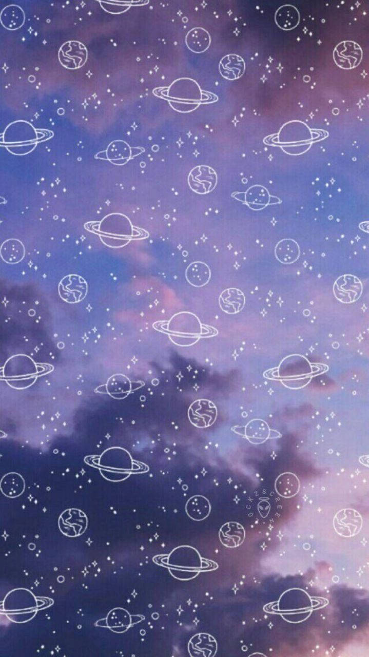 Planets And Stars On Purple Aesthetic Sky Wallpaper