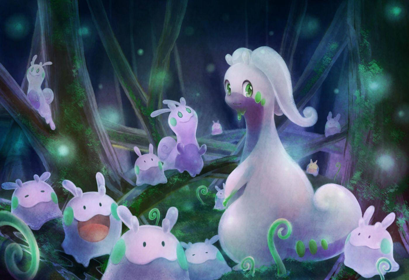 Playful Goodra And Goomy Engaging In A Friendly Encounter Wallpaper