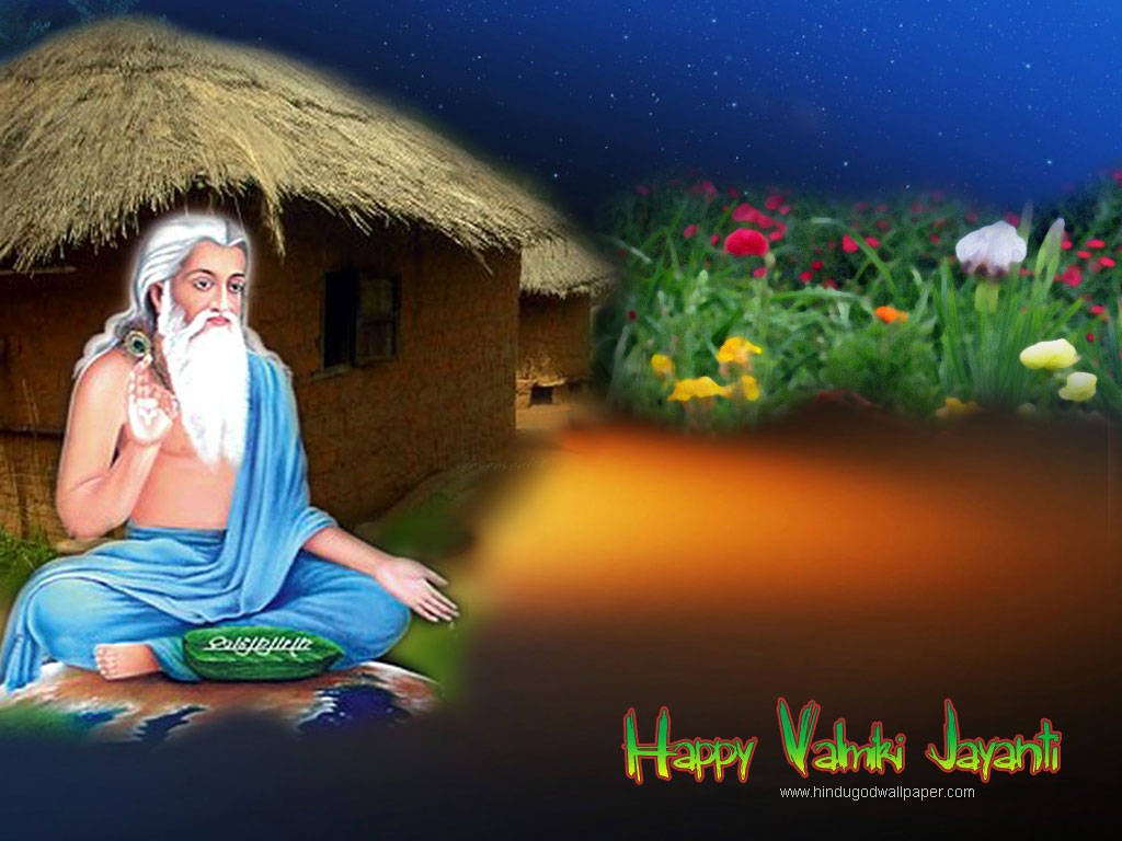 Poet Valmiki With Nipa Huts Wallpaper