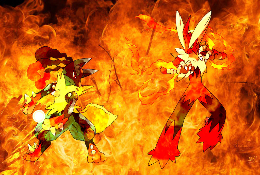 Pokemon Blaziken Lucario Fire Fight Wallpaper