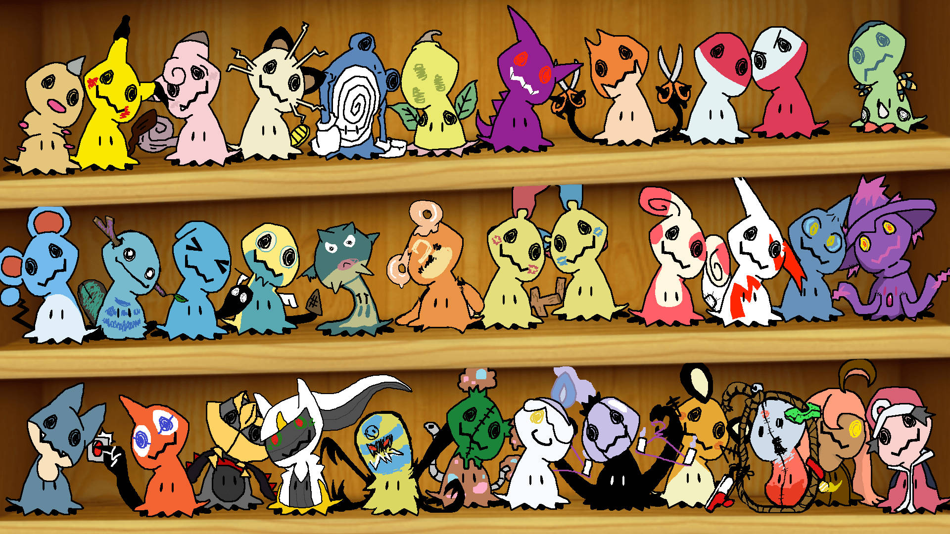 Pokemon Characters On A Shelf Wallpaper