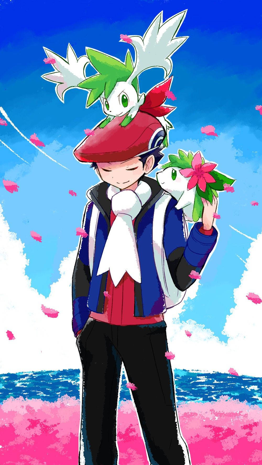 Pokemon Trainer Lucas With Mythical Pokemon Shaymin Wallpaper