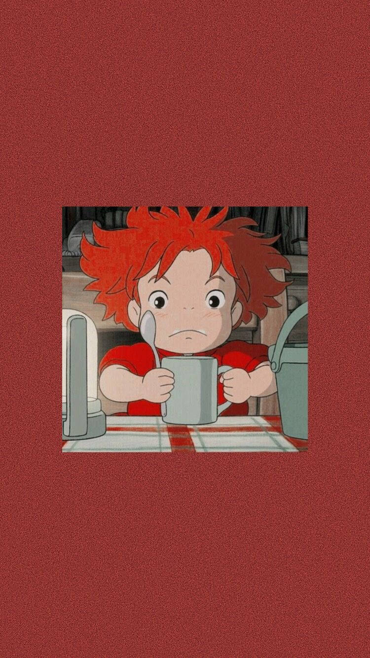 Ponyo Red Background Wallpaper