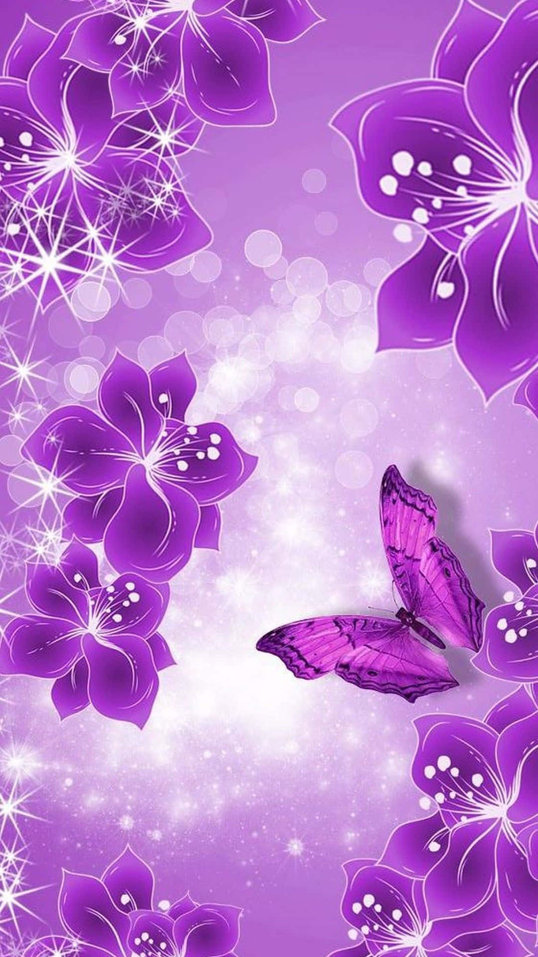 Pretty Purple Flowers And A Butterfly Wallpaper