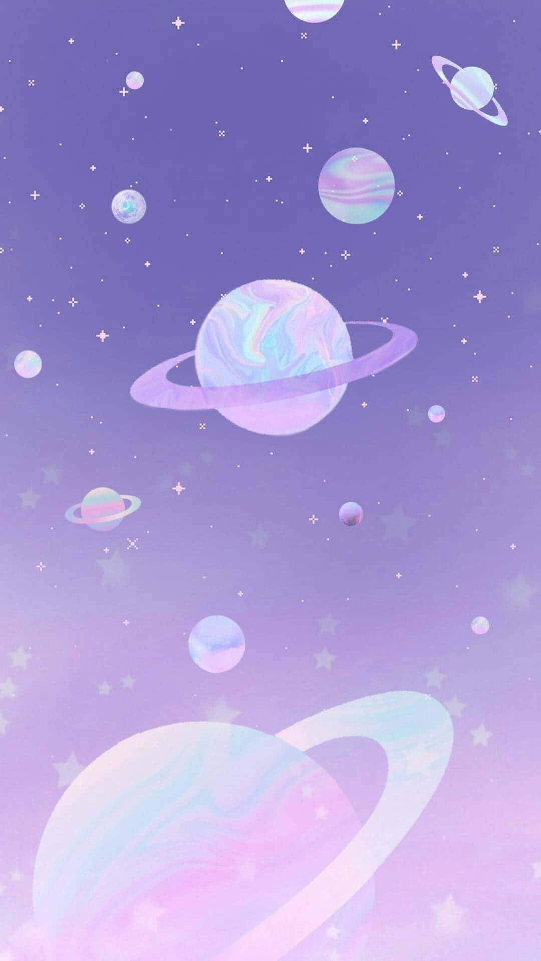 Pretty Purple Planets With Rings Wallpaper