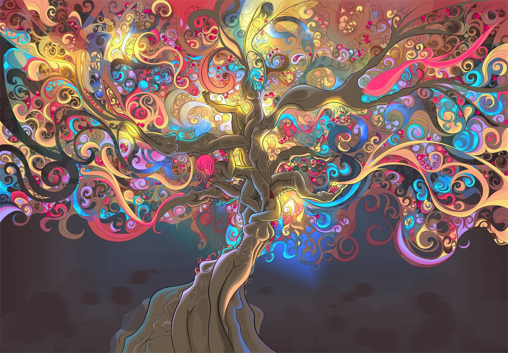 Psychedelic Female Bodies Tree Wallpaper