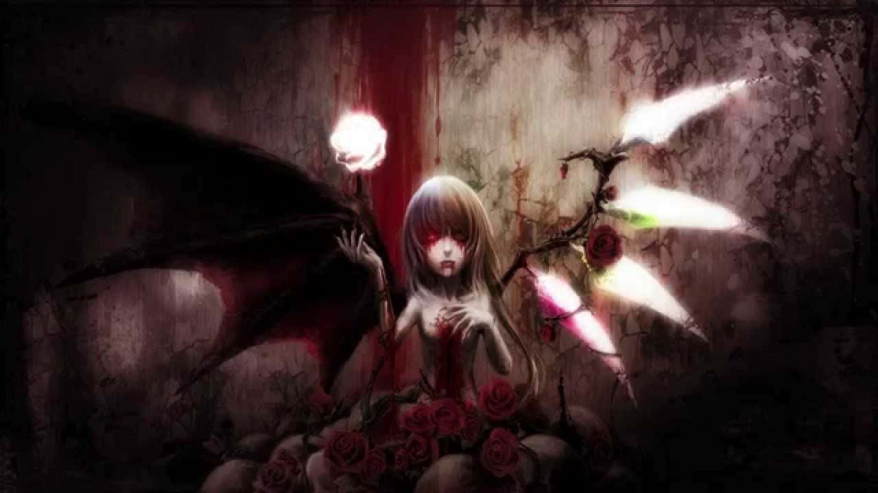Psycho Anime Girl Stares Off Into The Distance Wallpaper