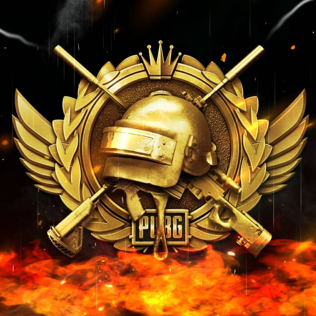 Pubg Hd Gold Helmet Logo In Flames Wallpaper