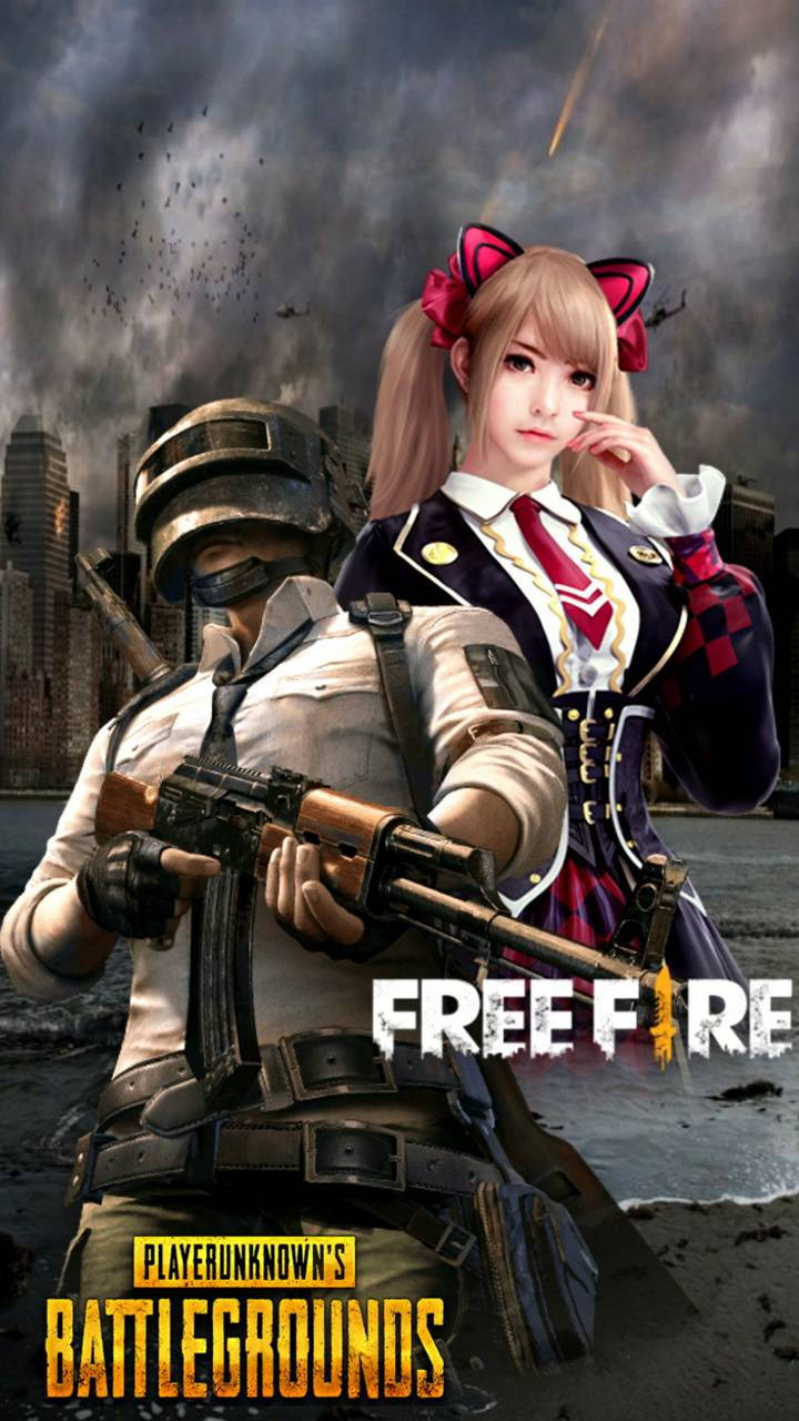 Pubg Vs Free Fire Helmet Boy Anime Girl Wallpaper