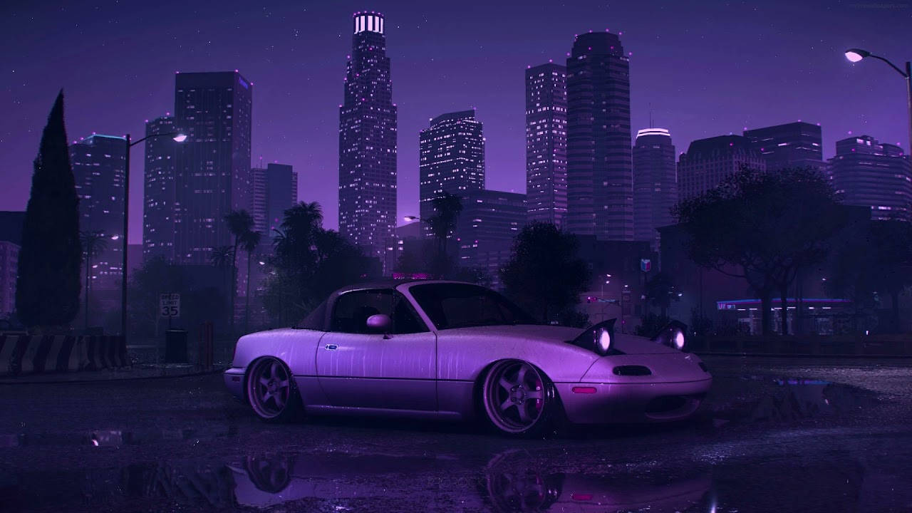 Purple Aesthetic Car In City For Computer Wallpaper