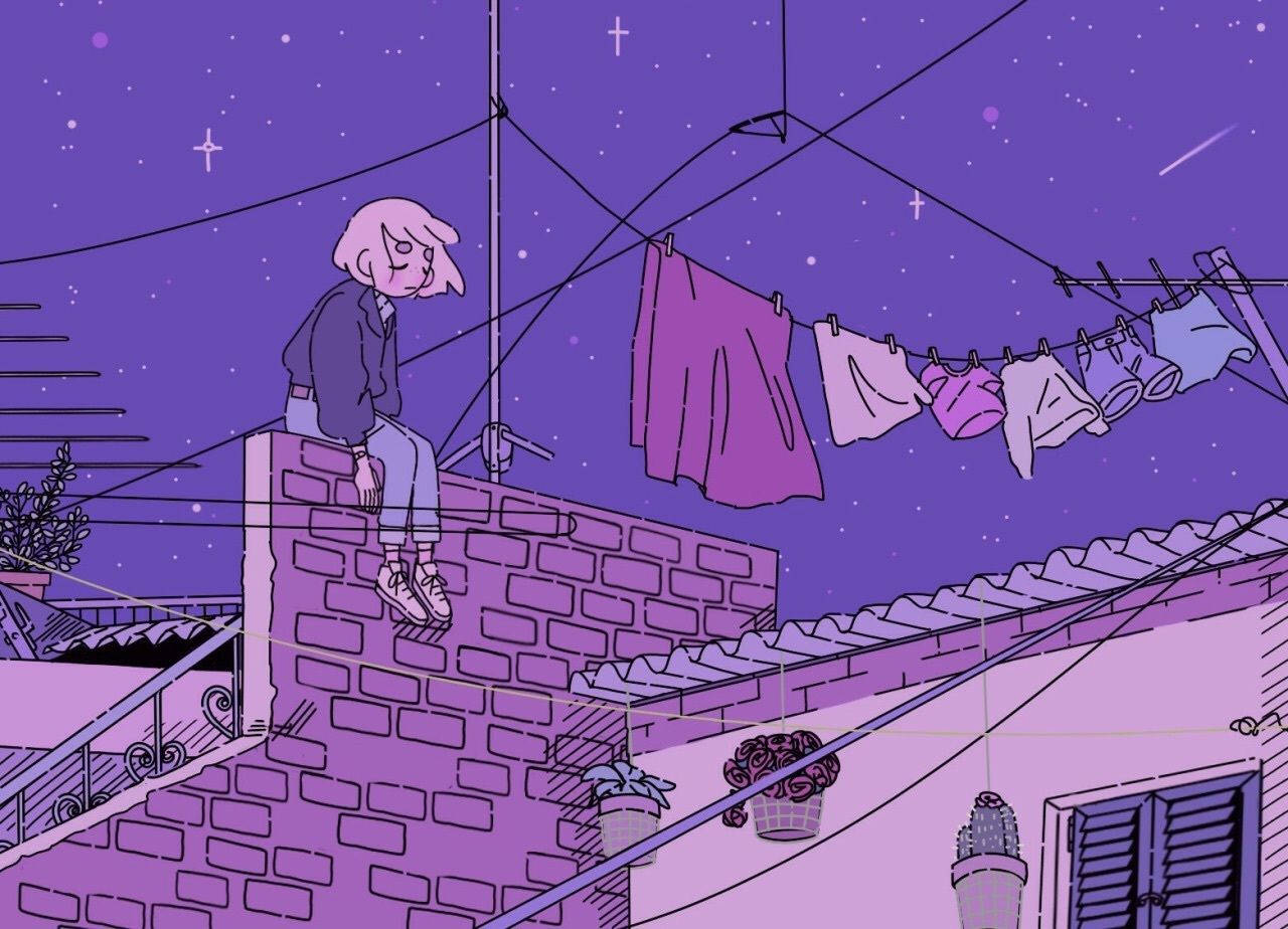 Purple Aesthetic Chill Anime Wallpaper