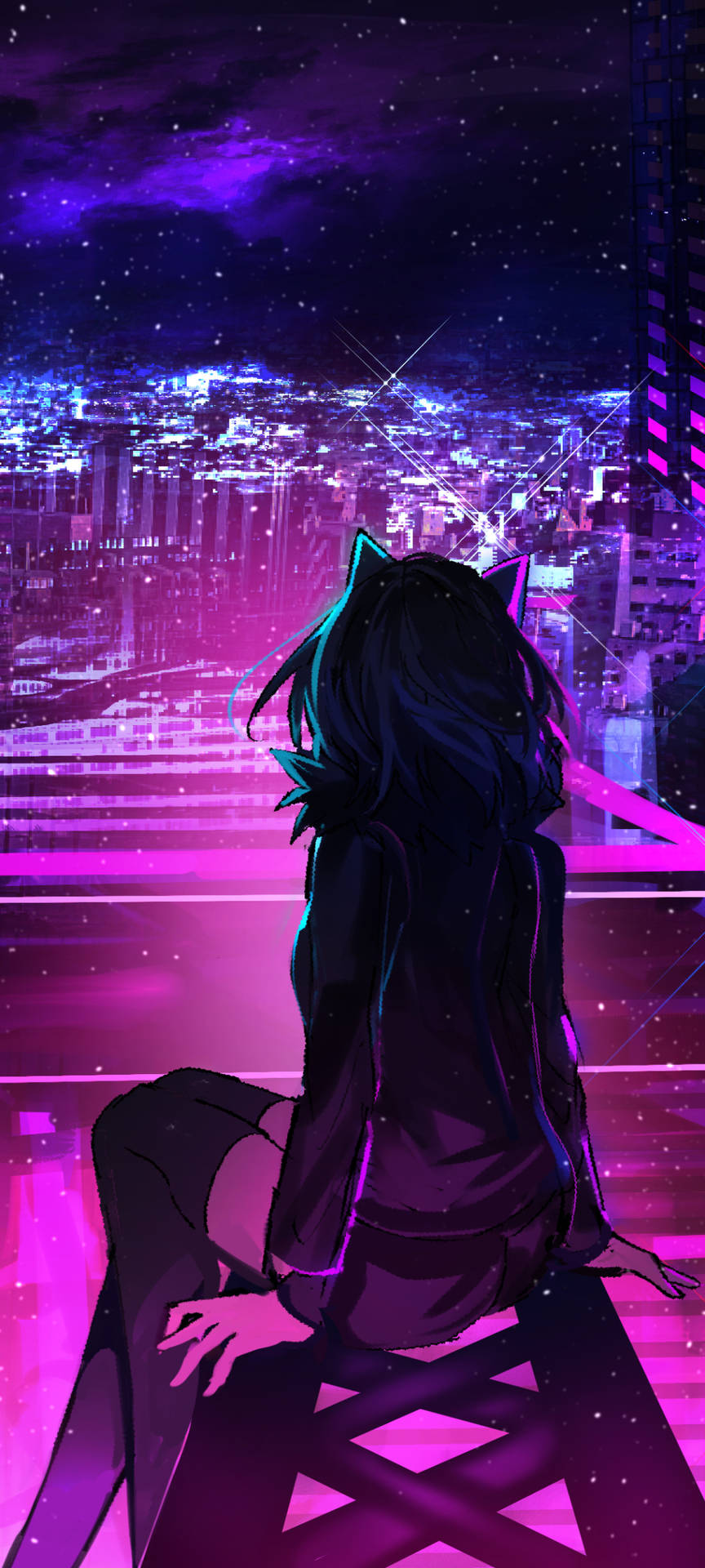 Purple City Anime Phone Wallpaper